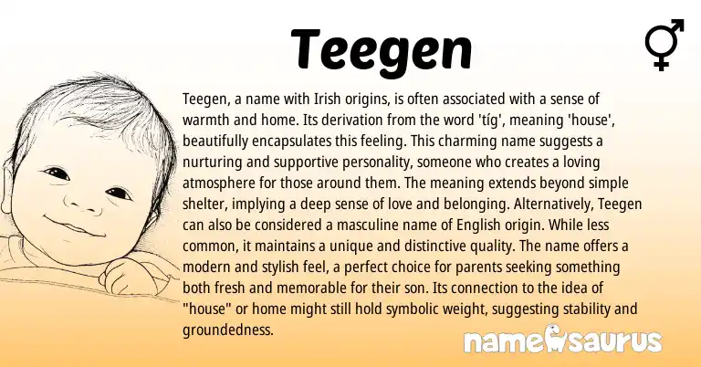 Infographic about Teegen name meaning, Teegen is a name from Irish origin(s).