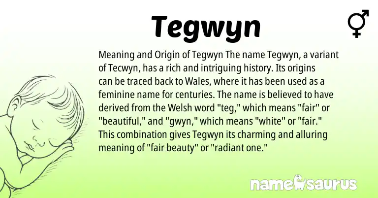 Infographic about Tegwyn name meaning, Tegwyn is a name from Welsh origin(s).