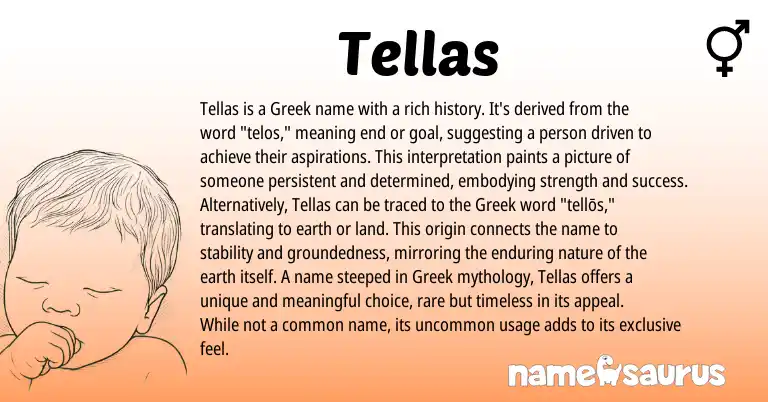 Infographic about Tellas name meaning, Tellas is a name from Greek origin(s).