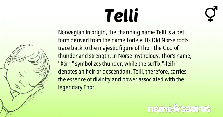 Infographic about Telli name meaning, Telli is a name from Norwegian, Old Norse, Norse origin(s).