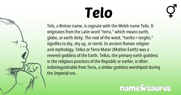 Infographic about Telo name meaning, Telo is a name from Roman, Welsh, Latin, Breton origin(s).