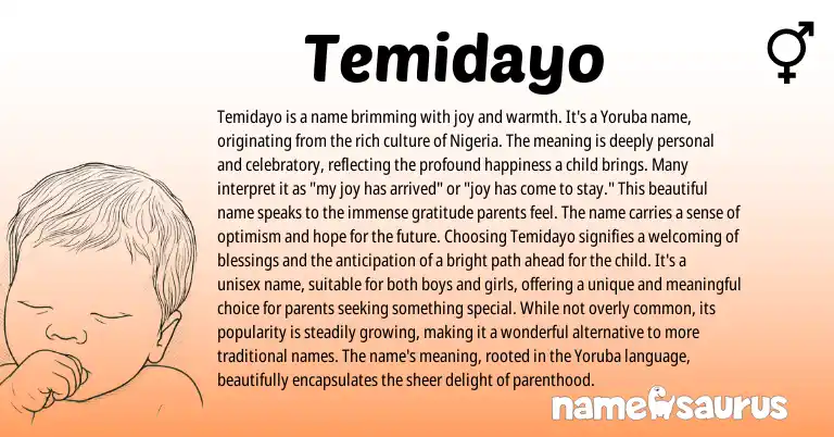 Infographic about Temidayo name meaning, Temidayo is a name from Yoruba origin(s).