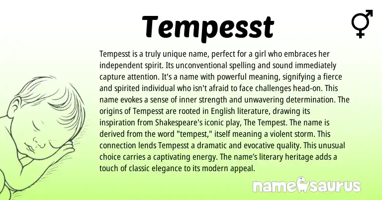 Infographic about Tempesst name meaning, Tempesst is a name from English origin(s).