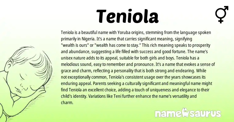 Infographic about Teniola name meaning, Teniola is a name from Yoruba, Nigerian origin(s).