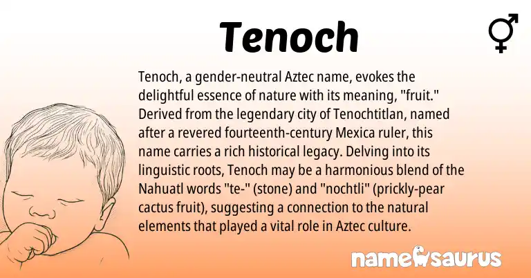Infographic about Tenoch name meaning, Tenoch is a name from Aztec, Nahuatl origin(s).