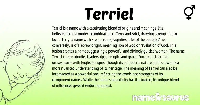 Infographic about Terriel name meaning, Terriel is a name from German, French, Hebrew origin(s).