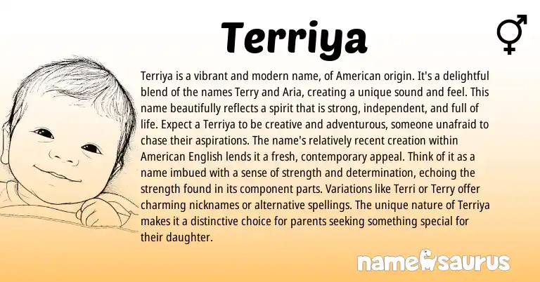 Infographic about Terriya name meaning, Terriya is a name from American origin(s).