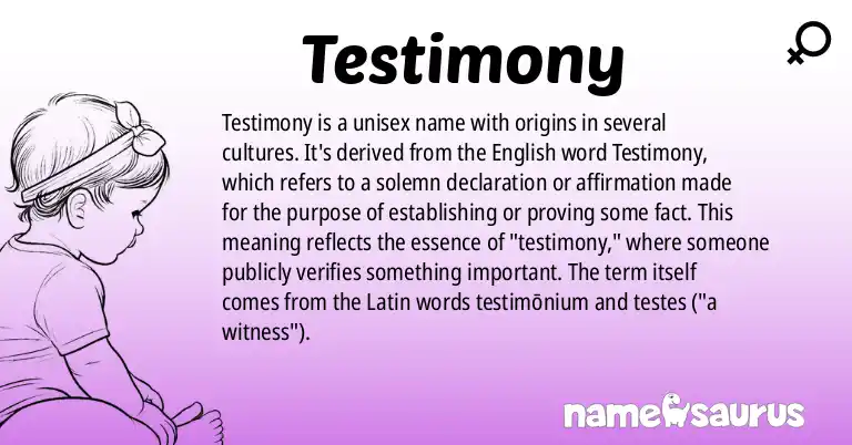 Infographic about Testimony name meaning, Testimony is a name from Various origin(s).