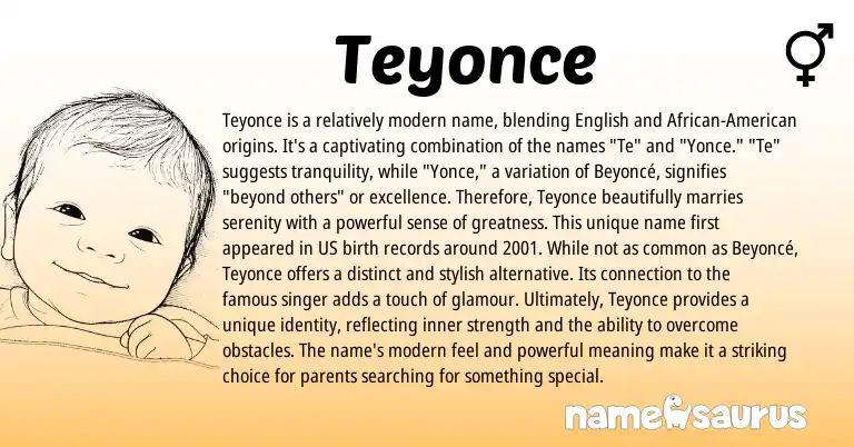 Infographic about Teyonce name meaning, Teyonce is a name from English origin(s).