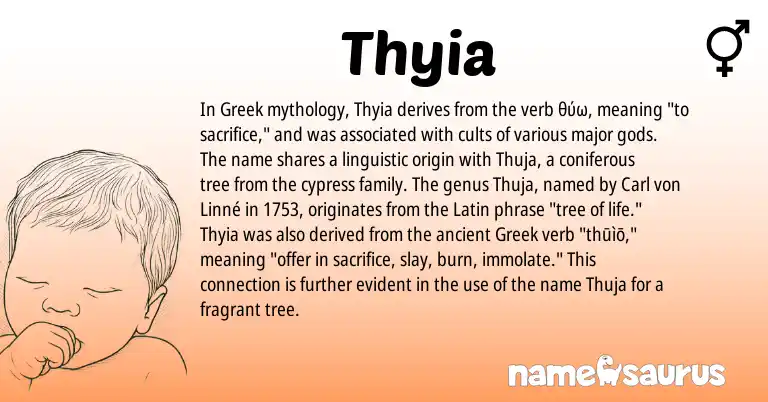 Infographic about Thyia name meaning, Thyia is a name from Latin, Greek origin(s).