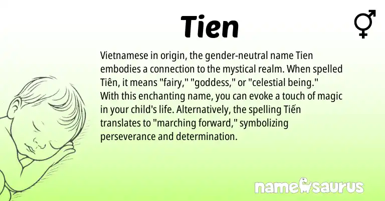 Infographic about Tien name meaning, Tien is a name from Vietnamese origin(s).