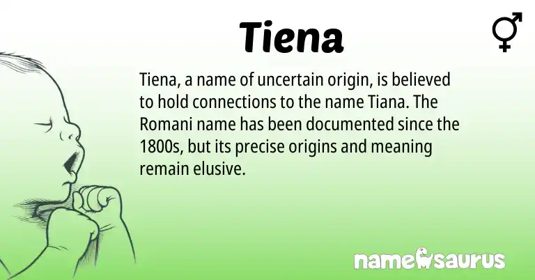 Infographic about Tiena name meaning, Tiena is a name from Romani origin(s).