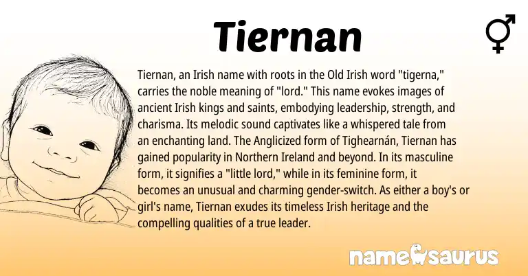 Infographic about Tiernan name meaning, Tiernan is a name from Irish, Ireland, Old Irish origin(s).