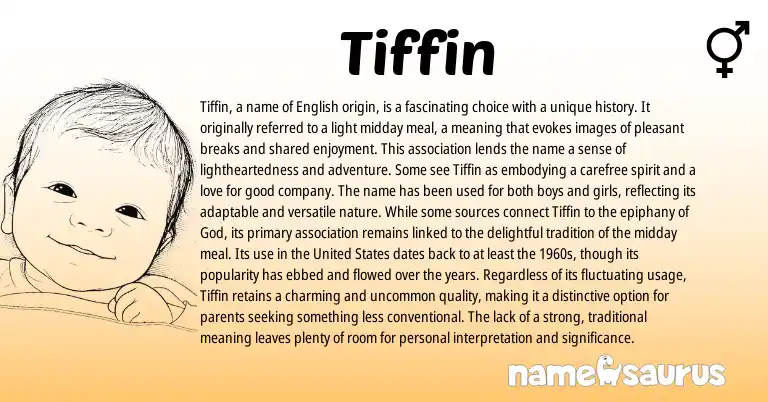 Infographic about Tiffin name meaning, Tiffin is a name from Greek, English origin(s).