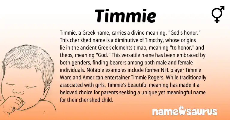 Infographic about Timmie name meaning, Timmie is a name from American, Greek origin(s).