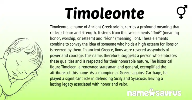 Infographic about Timoleonte name meaning, Timoleonte is a name from Ancient Greek, Greece origin(s).