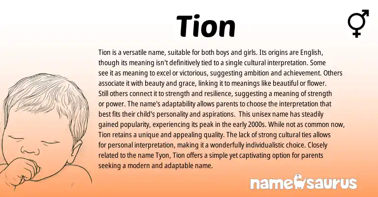 Infographic about Tion name meaning, Tion is a name from Hebrew, Chinese origin(s).