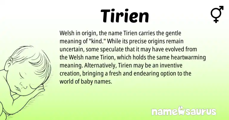 Infographic about Tirien name meaning, Tirien is a name from Welsh origin(s).