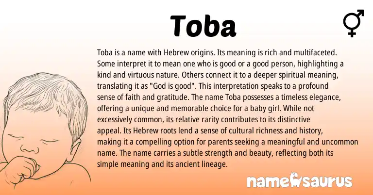 Infographic about Toba name meaning, Toba is a name from Hebrew origin(s).
