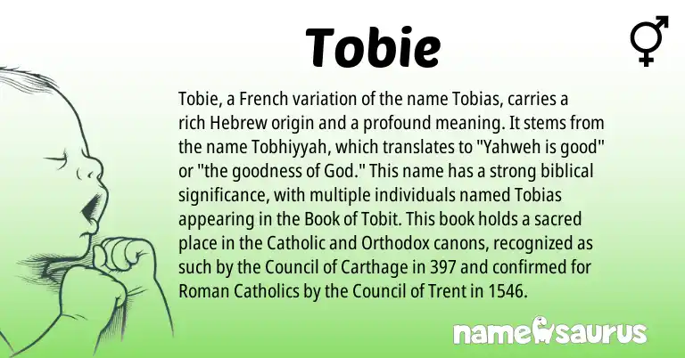 Infographic about Tobie name meaning, Tobie is a name from French, Roman, Hebrew origin(s).