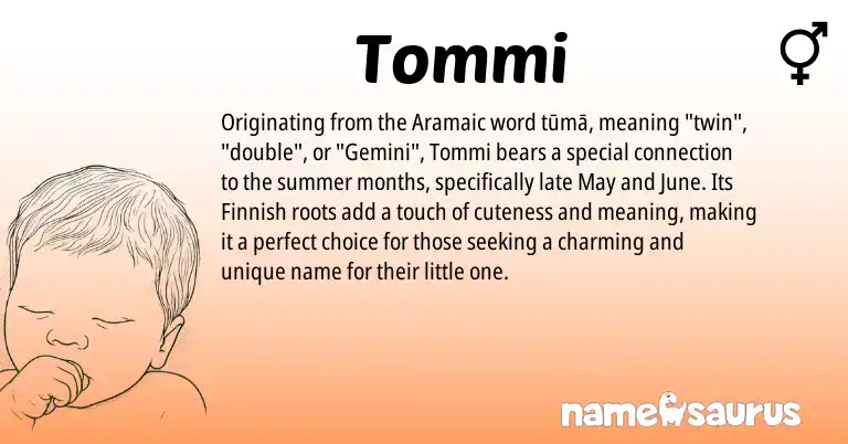 Infographic about Tommi name meaning, Tommi is a name from Aramaic, Finnish origin(s).