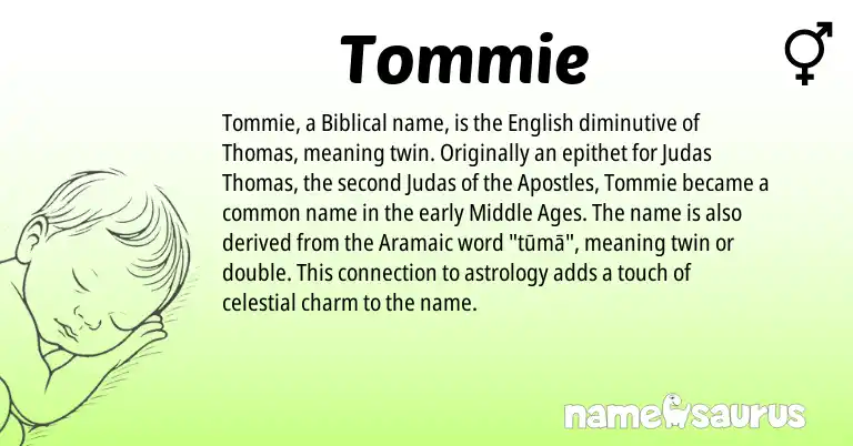 Infographic about Tommie name meaning, Tommie is a name from Aramaic, English origin(s).