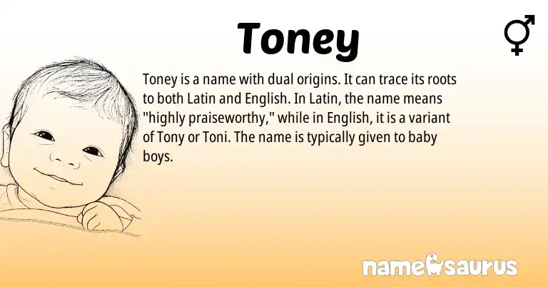 Infographic about Toney name meaning, Toney is a name from English, Latin origin(s).