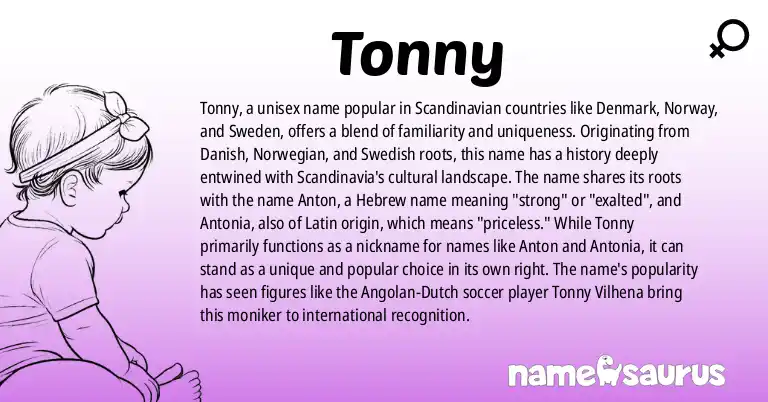 Infographic about Tonny name meaning, Tonny is a name from Danish, Norwegian, Swedish, Dutch origin(s).