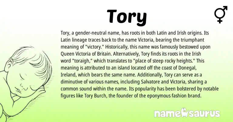 Infographic about Tory name meaning, Tory is a name from Irish, Ireland, Latin origin(s).