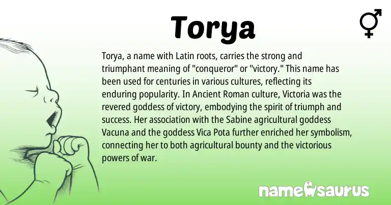 Infographic about Torya name meaning, Torya is a name from Ancient Roman, Latin origin(s).