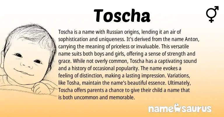 Infographic about Toscha name meaning, Toscha is a name from Russian origin(s).
