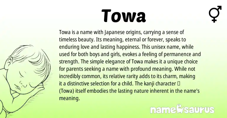 Infographic about Towa name meaning, Towa is a name from Japanese origin(s).