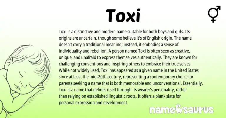 Infographic about Toxi name meaning, Toxi is a name from Other origin(s).