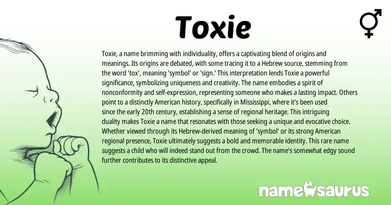 Infographic about Toxie name meaning, Toxie is a name from Hebrew, English origin(s).