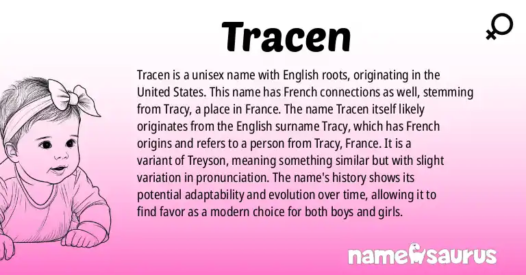 Infographic about Tracen name meaning, Tracen is a name from English (American), American origin(s).