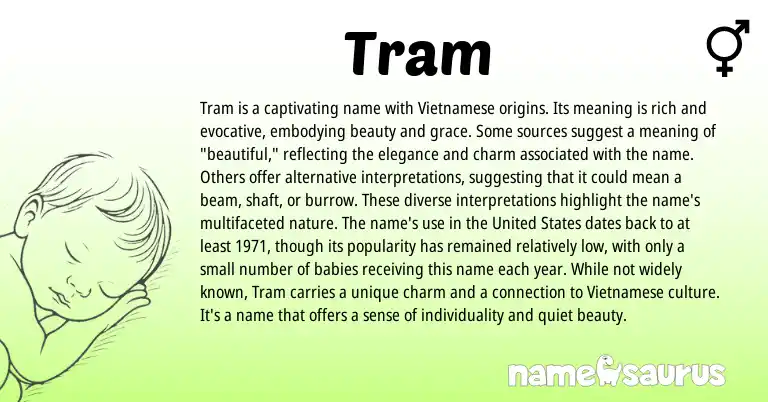Infographic about Tram name meaning, Tram is a name from Flemish, Vietnamese origin(s).