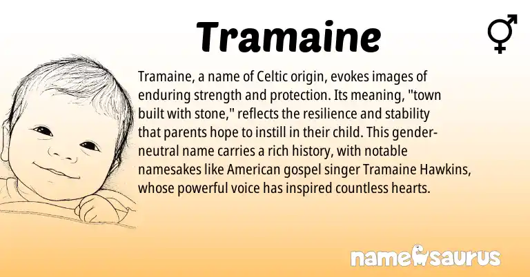 Infographic about Tramaine name meaning, Tramaine is a name from Celtic, American origin(s).