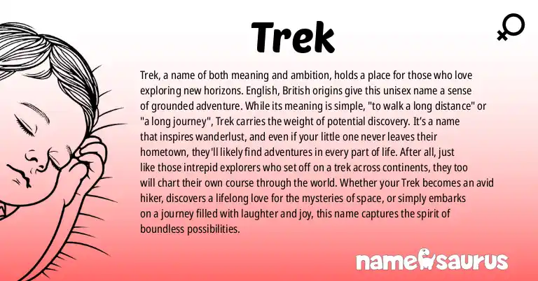 Infographic about Trek name meaning, Trek is a name from English, British origin(s).