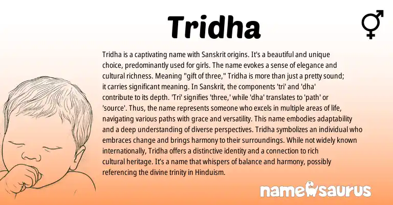 Infographic about Tridha name meaning, Tridha is a name from Sanskrit, Indian origin(s).