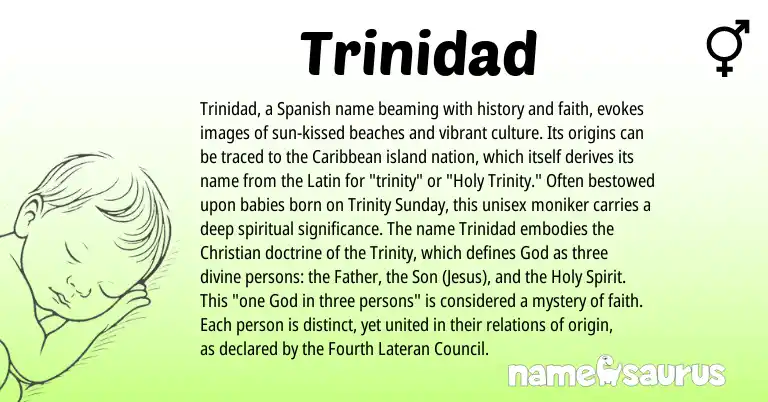 Infographic about Trinidad name meaning, Trinidad is a name from Spanish, Caribbean, Latin origin(s).