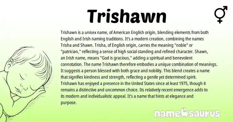 Infographic about Trishawn name meaning, Trishawn is a name from English, Irish, American origin(s).