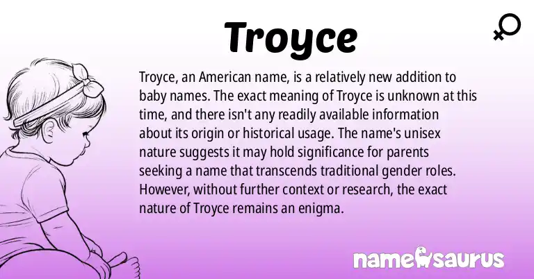Infographic about Troyce name meaning, Troyce is a name from American origin(s).