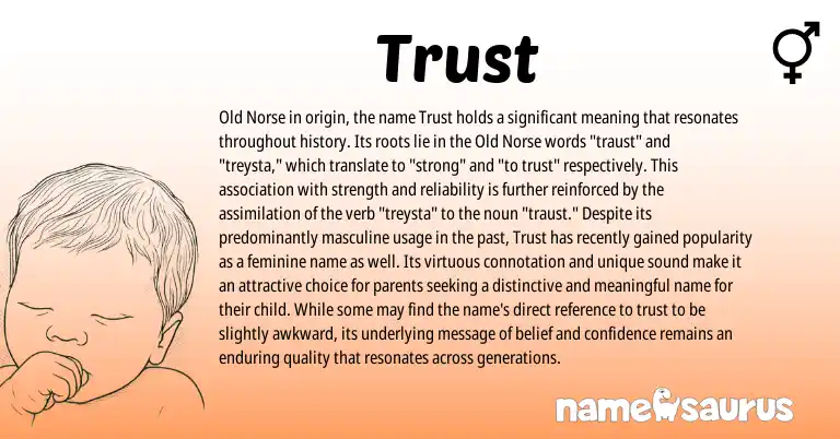 Infographic about Trust name meaning, Trust is a name from Old Norse origin(s).