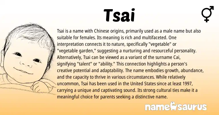 Infographic about Tsai name meaning, Tsai is a name from Chinese origin(s).