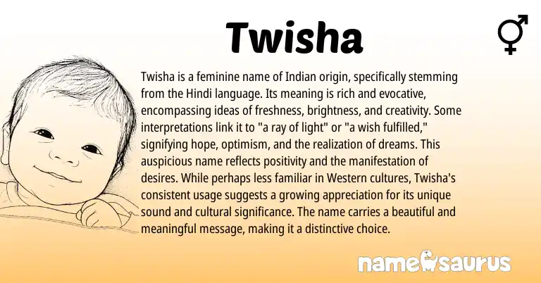 Infographic about Twisha name meaning, Twisha is a name from Hindi, Indian origin(s).