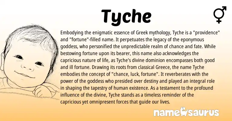Infographic about Tyche name meaning, Tyche is a name from Greece, Greek origin(s).