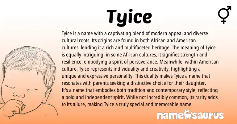 Infographic about Tyice name meaning, Tyice is a name from African, English, American origin(s).