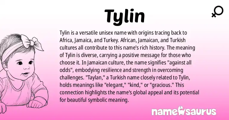 Infographic about Tylin name meaning, Tylin is a name from African, Jamaican, Turkish origin(s).