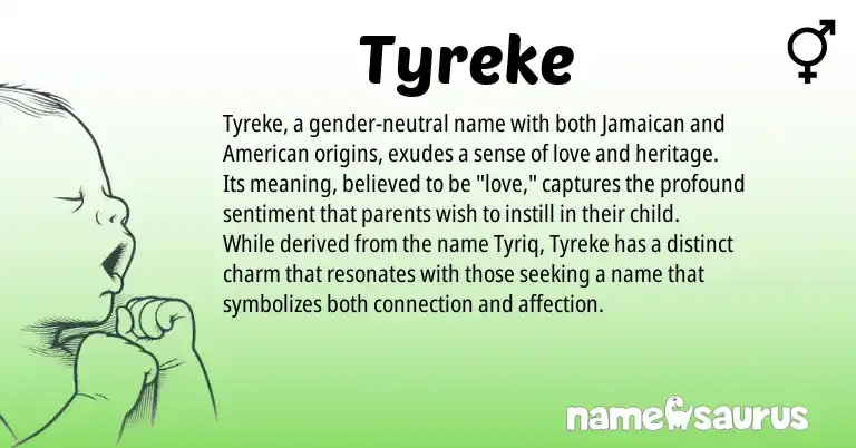 Infographic about Tyreke name meaning, Tyreke is a name from American, Jamaican origin(s).