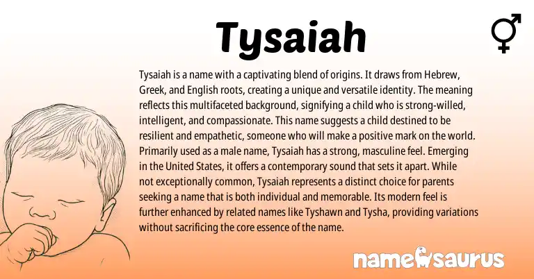Infographic about Tysaiah name meaning, Tysaiah is a name from Greek, Hebrew, English origin(s).